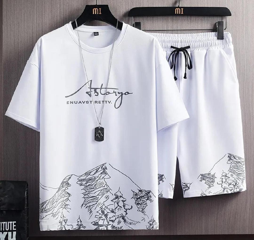 Name: 2 Pcs Men's Polyester Printed T-Shirt & Shorts Tracksuit