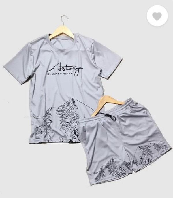 Name: 2 Pcs Men's Polyester Printed T-Shirt & Shorts Tracksuit