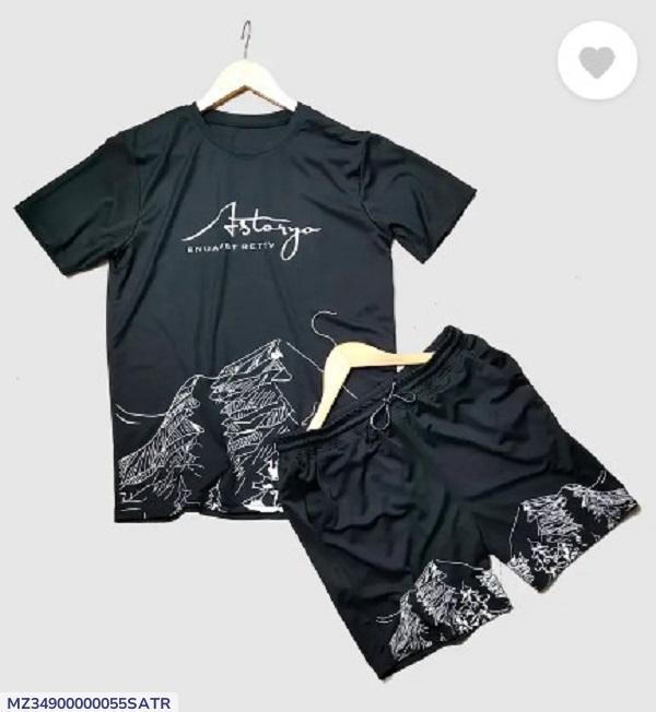 Name: 2 Pcs Men's Polyester Printed T-Shirt & Shorts Tracksuit